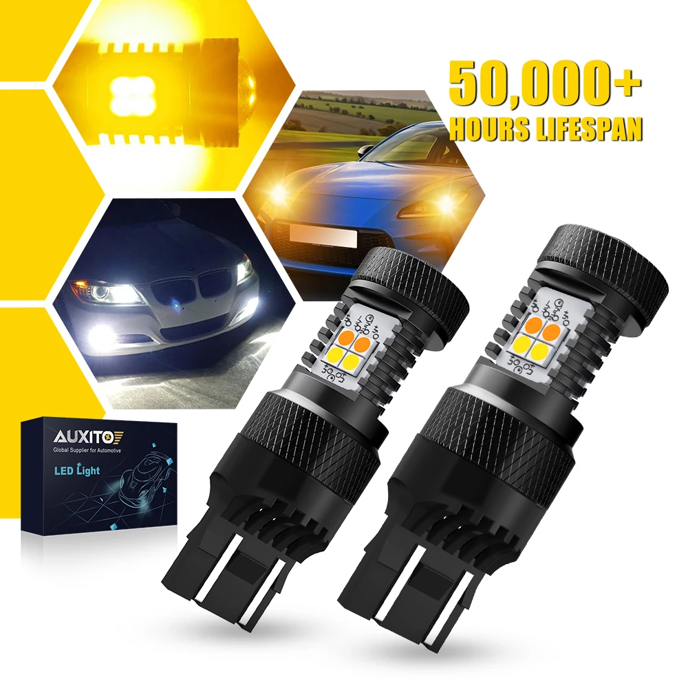 2Pcs AUXITO T20 7443 W21/5W LED Bulb Canbus Turn Signal Indicator Lamp Dual Color Switchback White DRL Amber Yellow Auto Lights