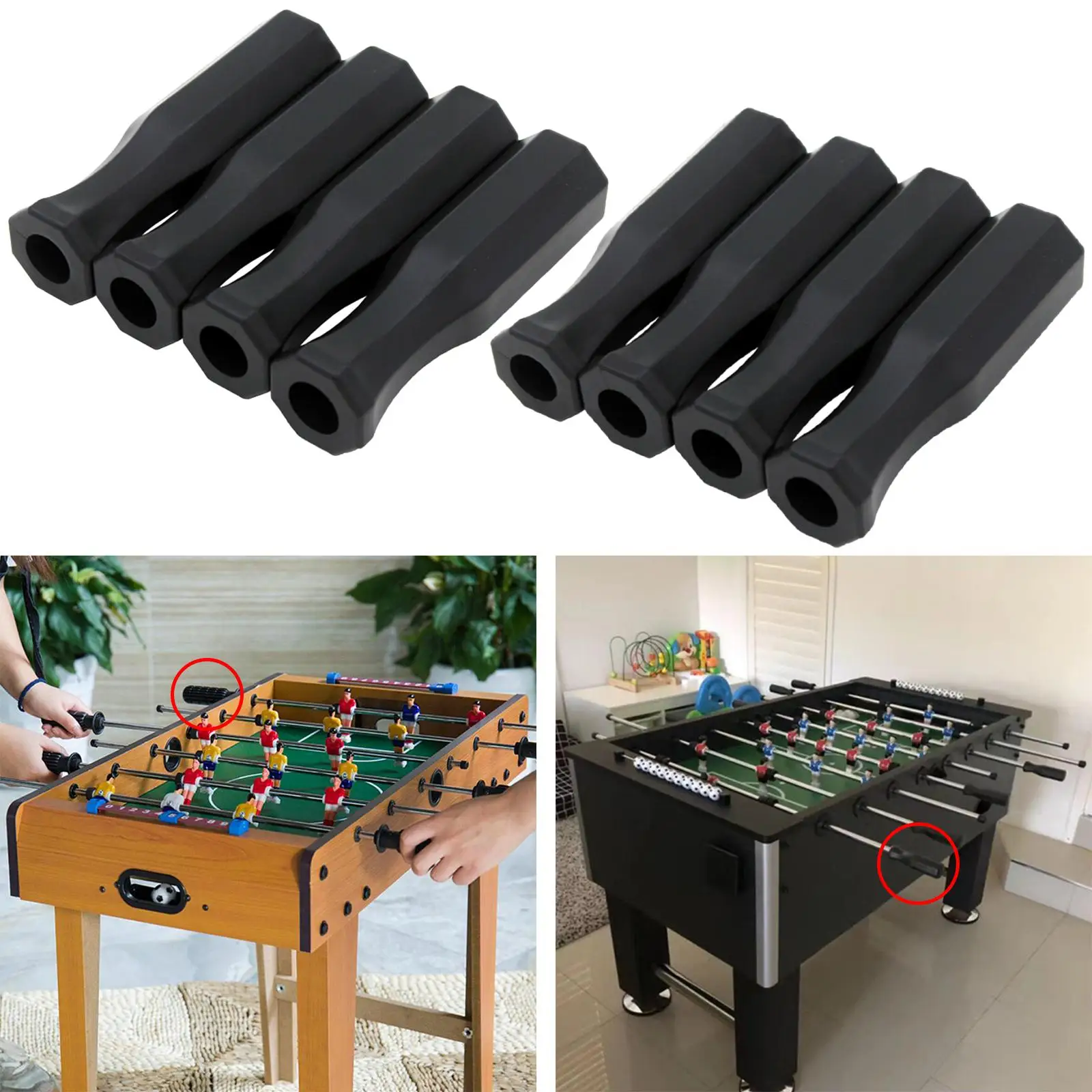 8 Pack Foosball Handle Grips Black Replacement Handles Octagonal Handles