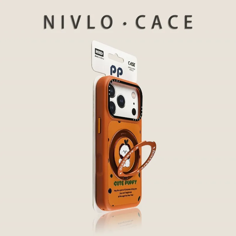 

For iPhone 17 Pro Max Case Orange Base Polka Dot Headcover Dog Shockproof Rotating Stand New Premium Cover with iphone 16 15 14