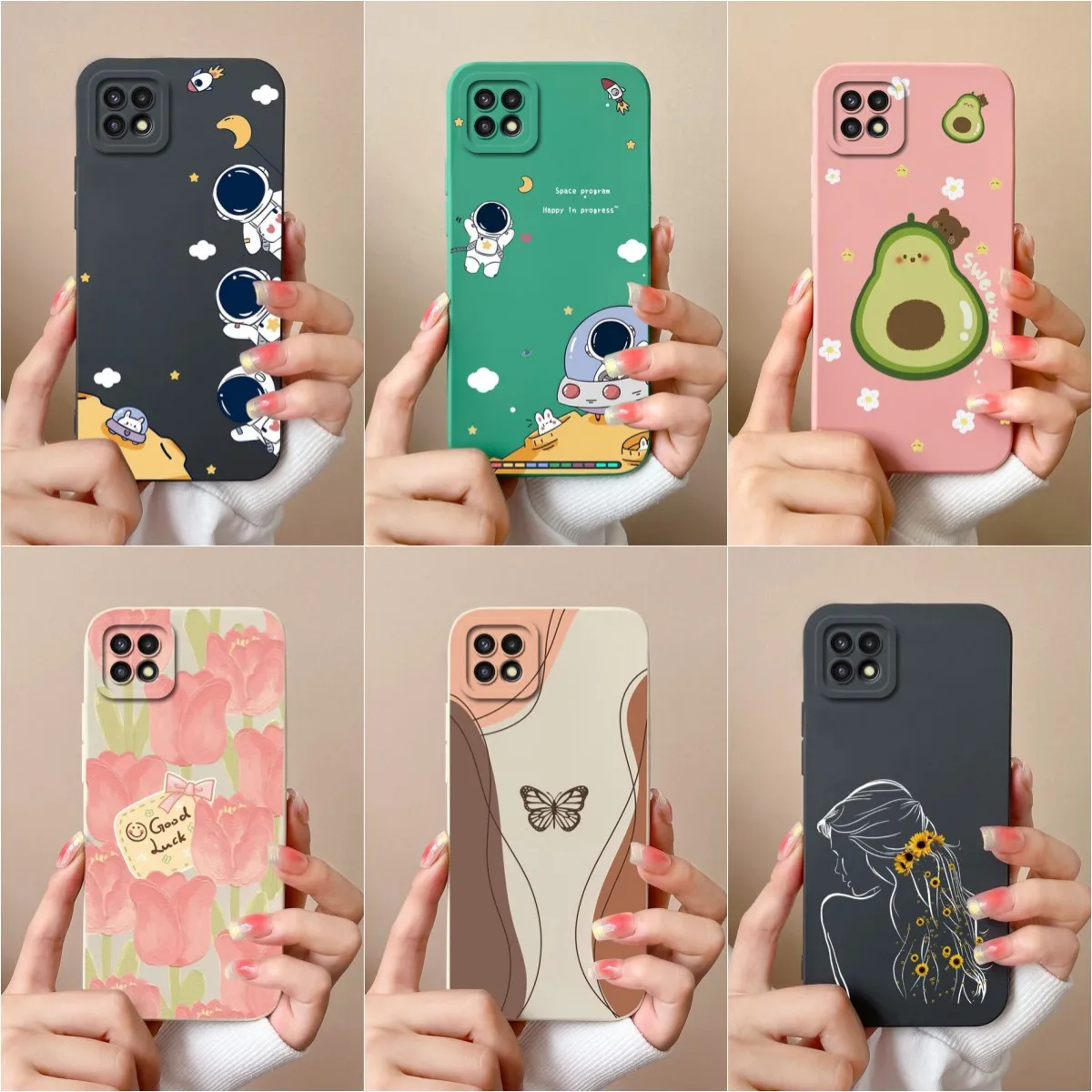 Case For Samsung Galaxy A22 A22S 4G 5G A 22 S Covers Liquid Soft Silicone Lovely Pilot Screen Protector Luxury Phone Bags Fundas