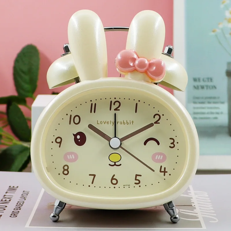 Student Cartoon 3-inch Little Rabbit Pink Silent Cartoon Metal Outer Ring Alarm Clock Manufacturer Direct Sales