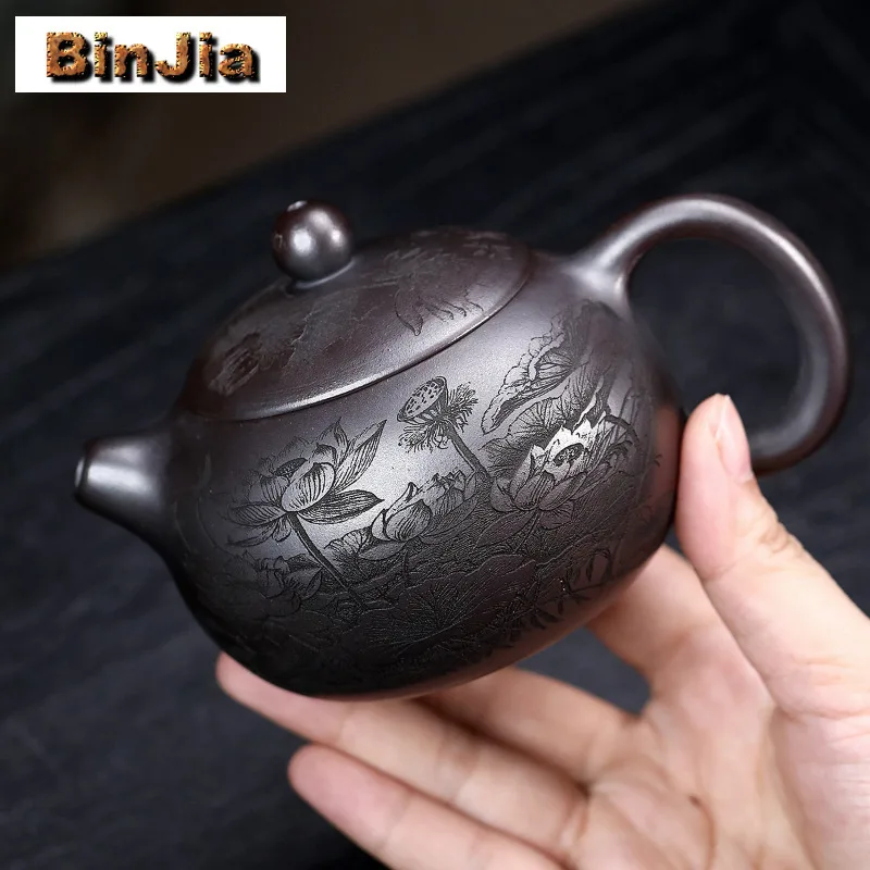 

230 мл старинные чайники Исин из фиолетовой глины, горшок Xishi ручной работы, камень из необработанной руды, желтый грязевой чайник с заварочным устройством, чайный сервиз Zisha