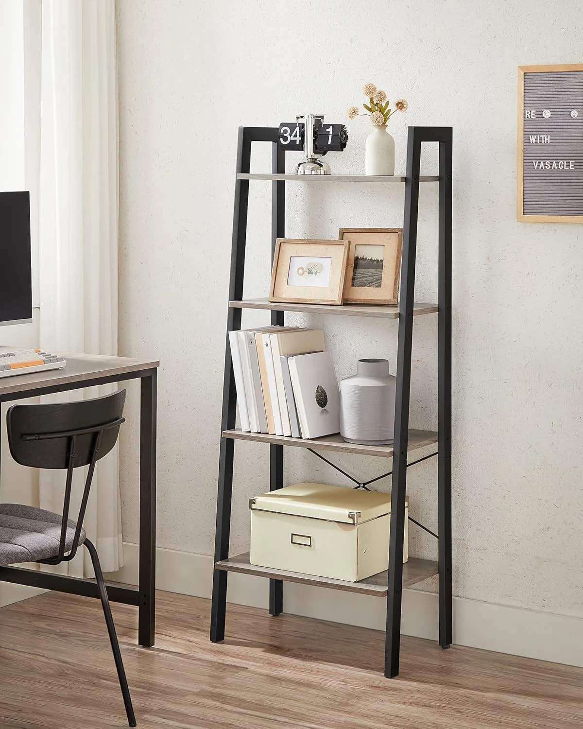 

Ladder Shelf, 4-Tier Bookshelf, Storage Rack, Bookcase with Steel Frame, for Living Room, Home Office, Kitchen, Bedroom