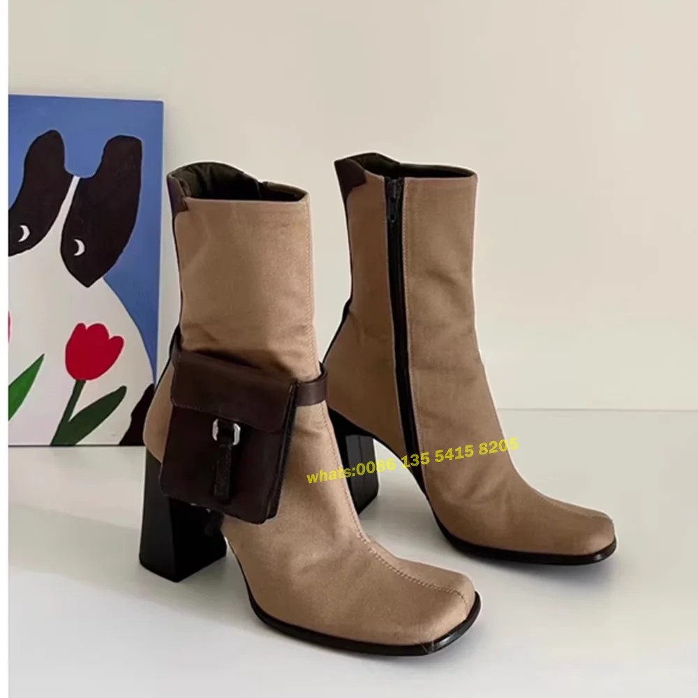 High Heel Short Boots Women's Thick Heels 2024 Autumn Winter New Square Headed Suede Slim Boots Bag Medium Sleeve Boots Luxury