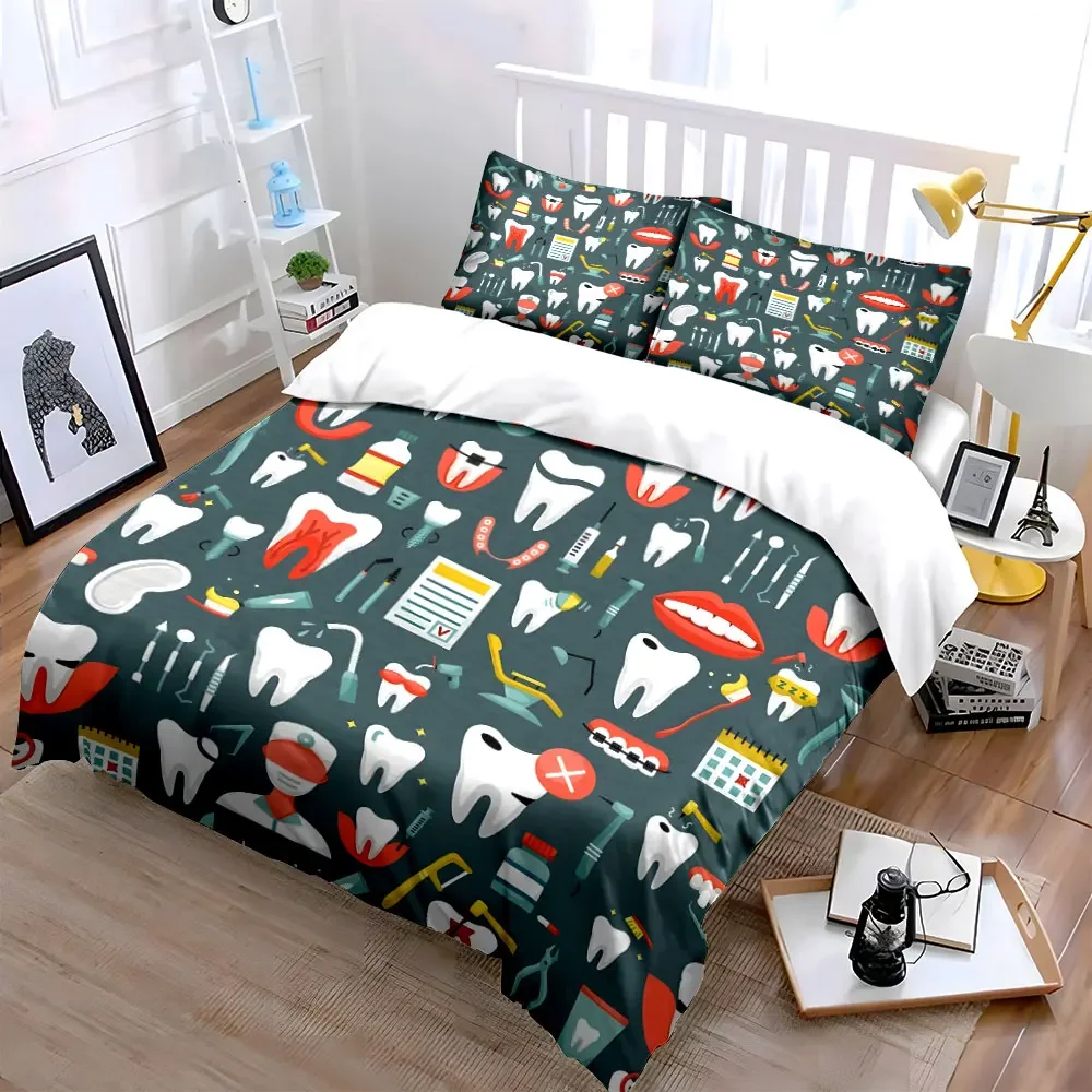 Dental Care Tools Decoration Set Soft Comfortable Duvet Cover Bedding Set Included 1*Duvet Cover & 2*Pillowcases, gift