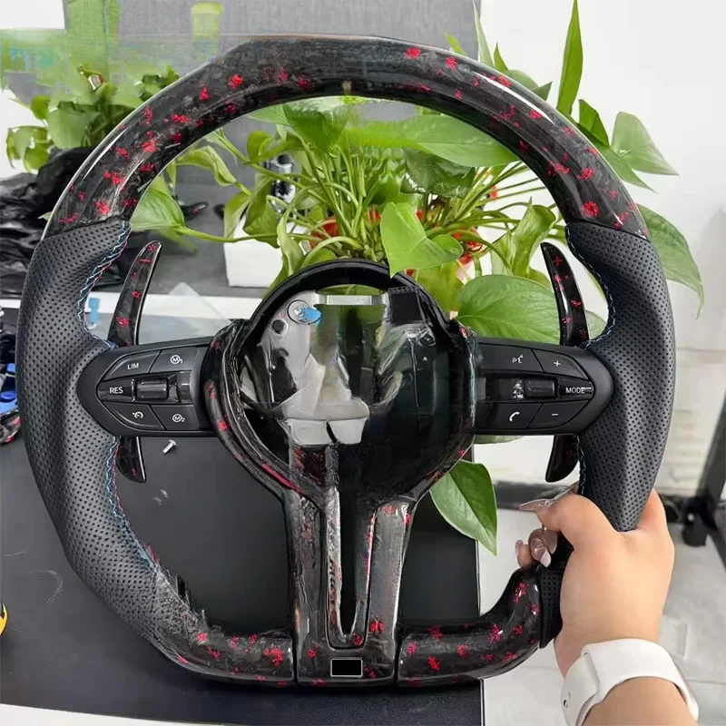 

For BMW Customized Red Forged Carbon Fiber Steering Wheel With Long Blades Fit F30 F10 E90 M2 M4 M5 M6 X5