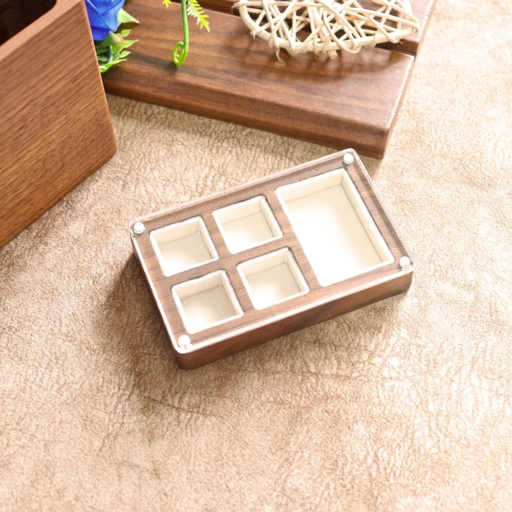 

3/5 Slot Wooden Ring Box Magnetic Cover Opening Window Black Walnut Cufflinks Box Exquisite Rectangular Jewelry Ring Holder