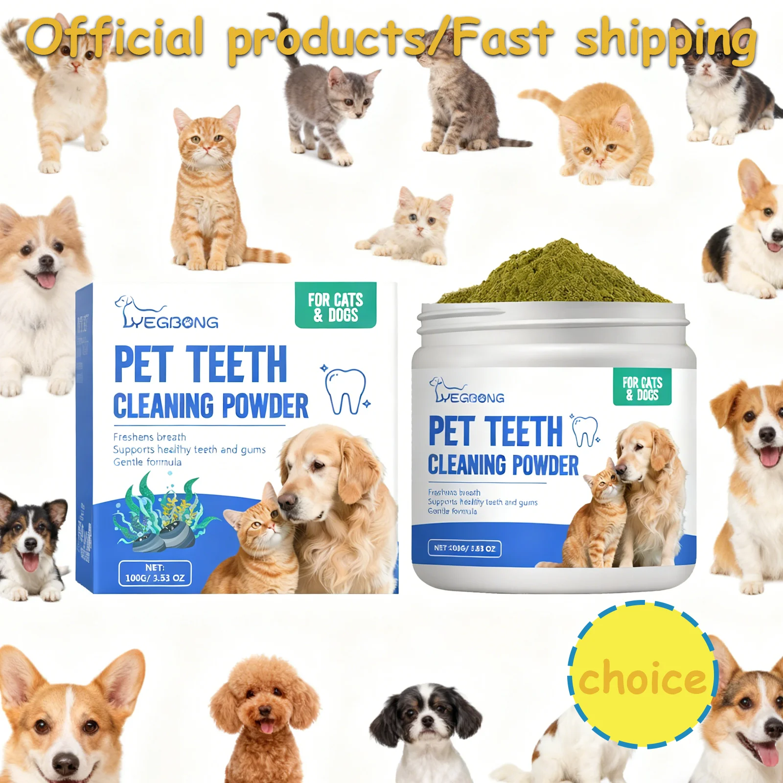 

Yegbong Cat and Dog Tooth Cleaning Powder for Cleaning Tartar, Yellowing teeth, Refreshing Breath, Caring Pet Oral Teeth Powder