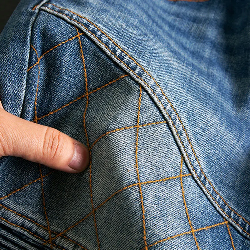 Streetwear Fashion Men Jeans Retro Blue Stretch Slim Fit Spliced Biker Jeans Men Patched Designer Hip Hop Denim Pants Hombre