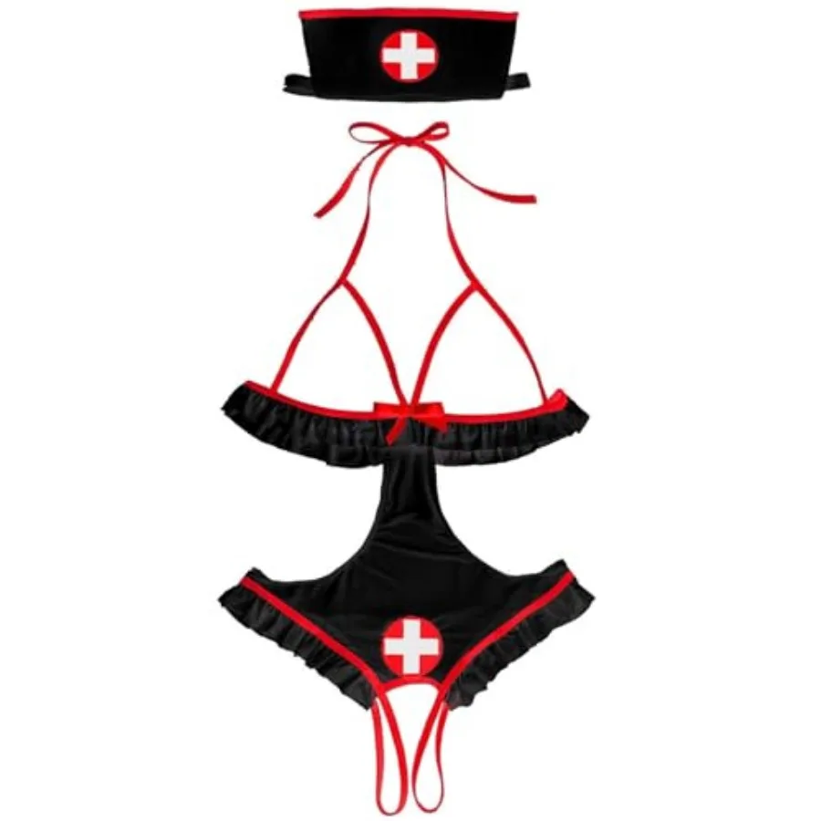 

Sexy Nurse Costume Lingerie for Women, 2 Pcs Nurse Lingerie Set with Headband Sexy Halloween Costume Woman 2026