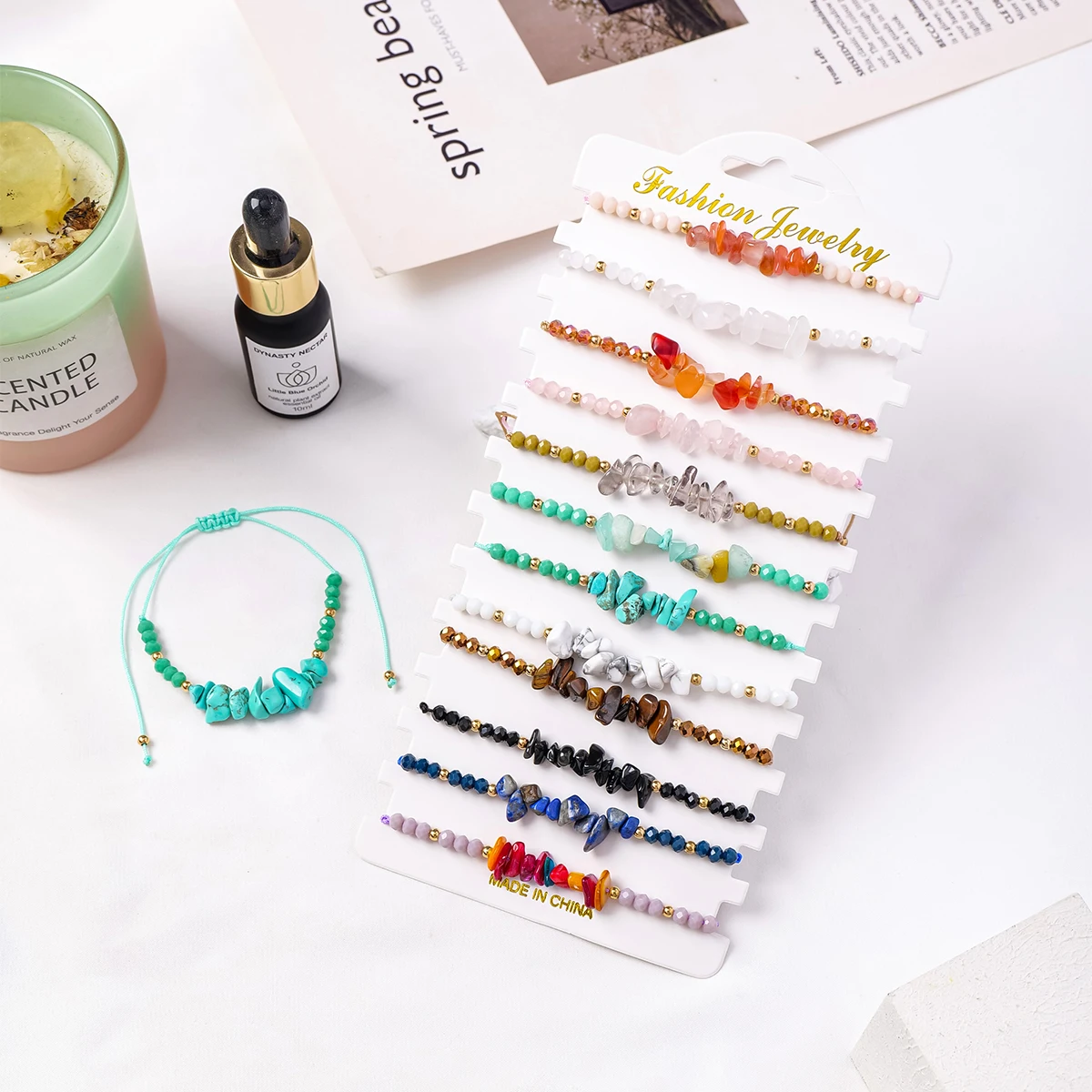 12 шт., плетеный браслет из натурального камня