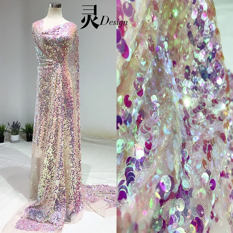 

Illusionary Sequin Mesh Fabric Embroidered Dance Dress Background Curtains Cloth Diy Sewing Material By The Meter Wholesale