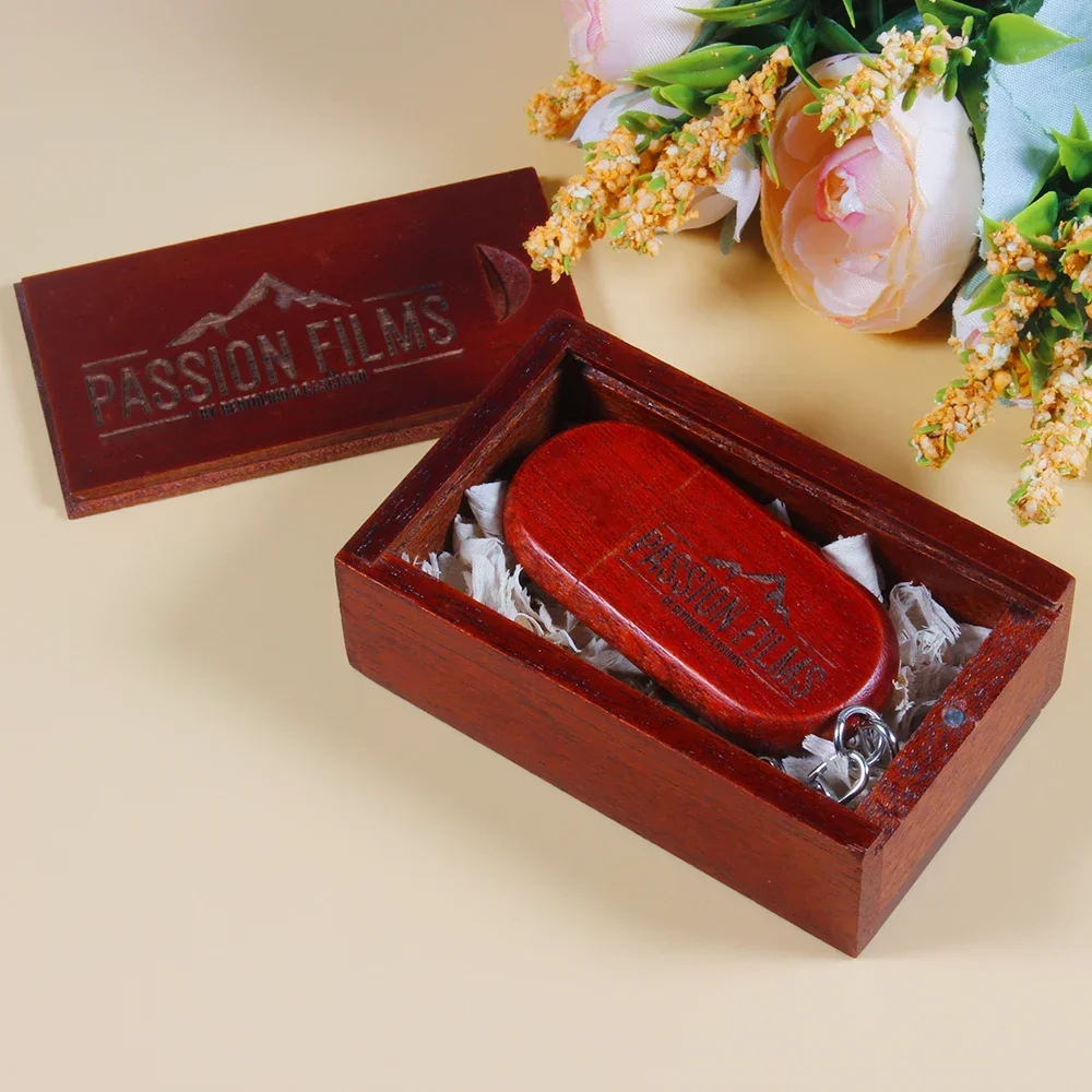 Fashion Maple Wooden+box Customized Logo Walnut Pendrive with Key Chain Usb Flash Drive 4GB 8GB 16G 32GB Usb Stick 2.0 Gift