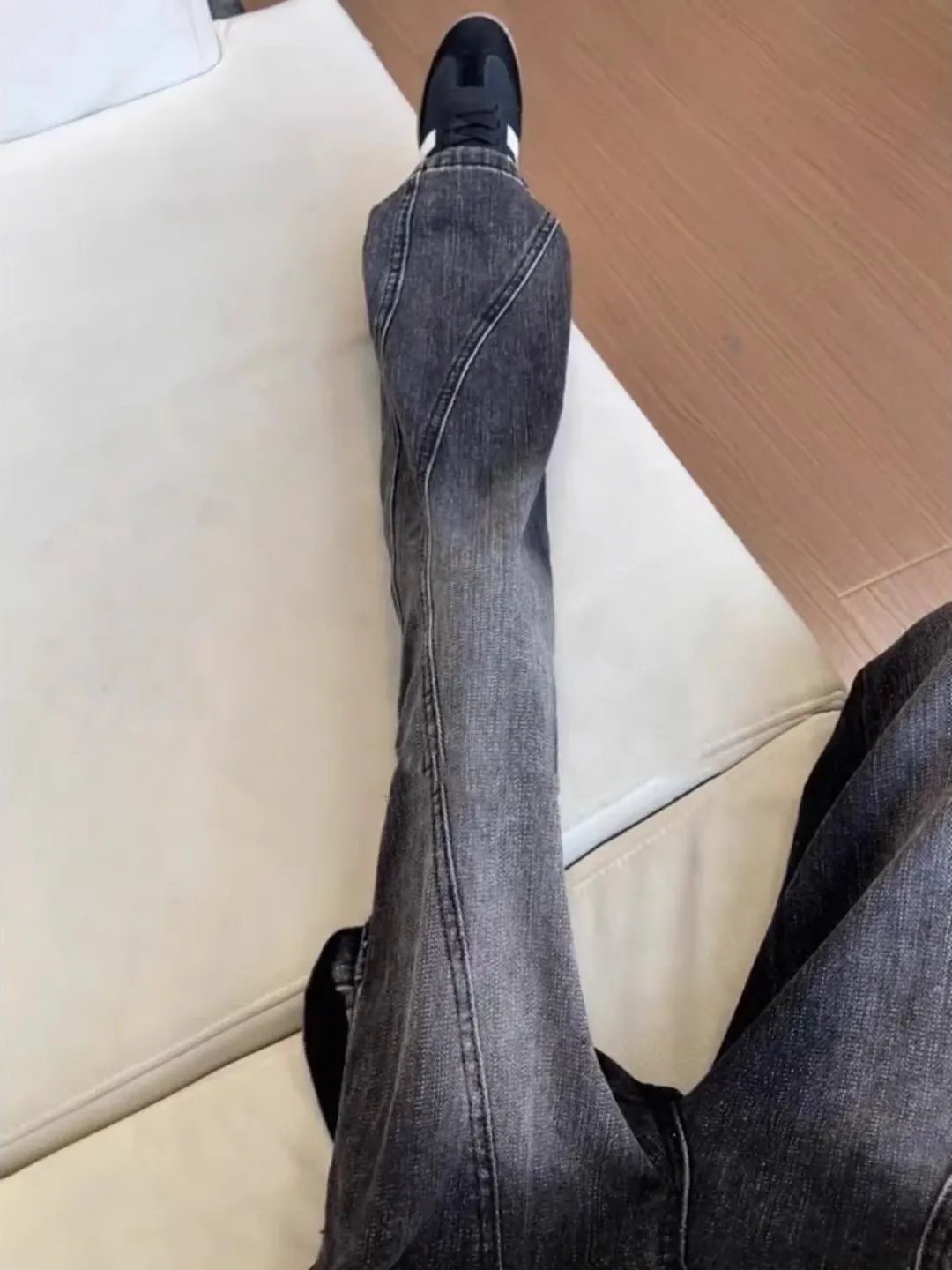 

Bla Bamboo Node Micro Flared Jeans Men Straight American High Street Oblique Cut Work Pants Haome Lift Angle Knife Pants