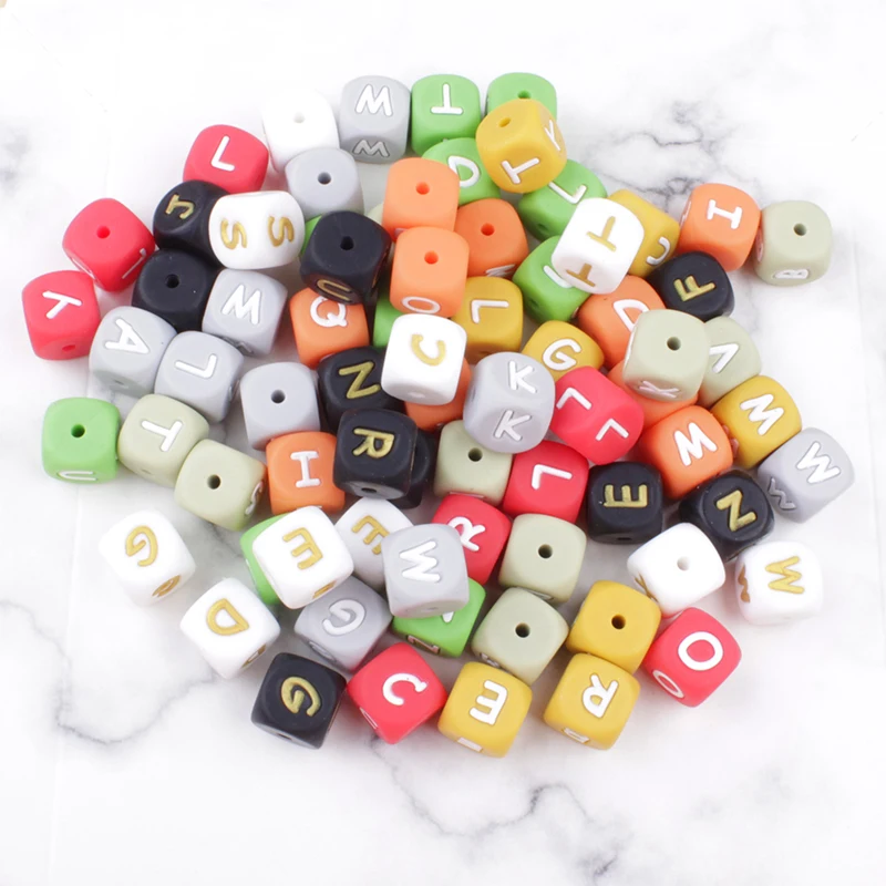 

50Pcs 12mm English Alphabet Letter Beads Silicone Beads for Personalized Name Pacifier Chain Chewing Jewelry Making Accessories