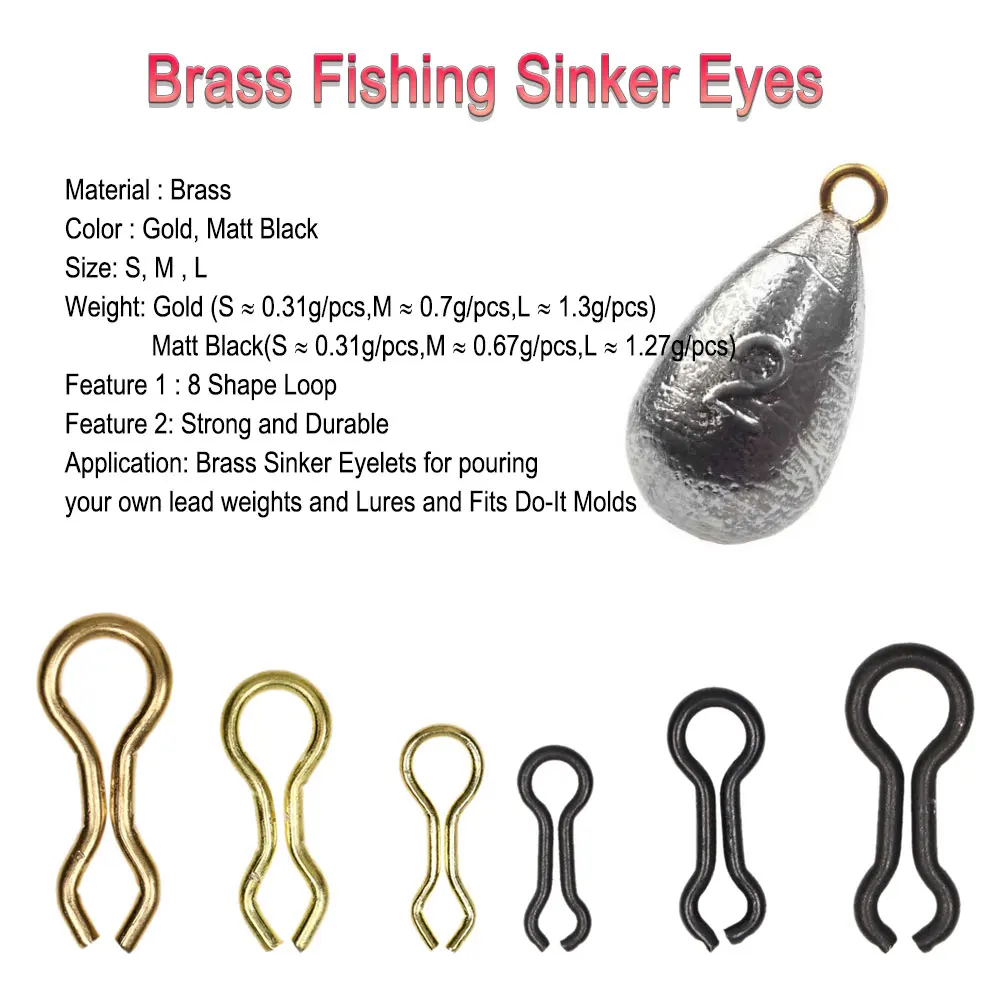 ICERIO 50pcs Stainless Steel & Brass Fishing Sinker Eyes Eyelets Splay Ring For Carp Fishing DO-IT Mould Loops DIY Jig Lures M S