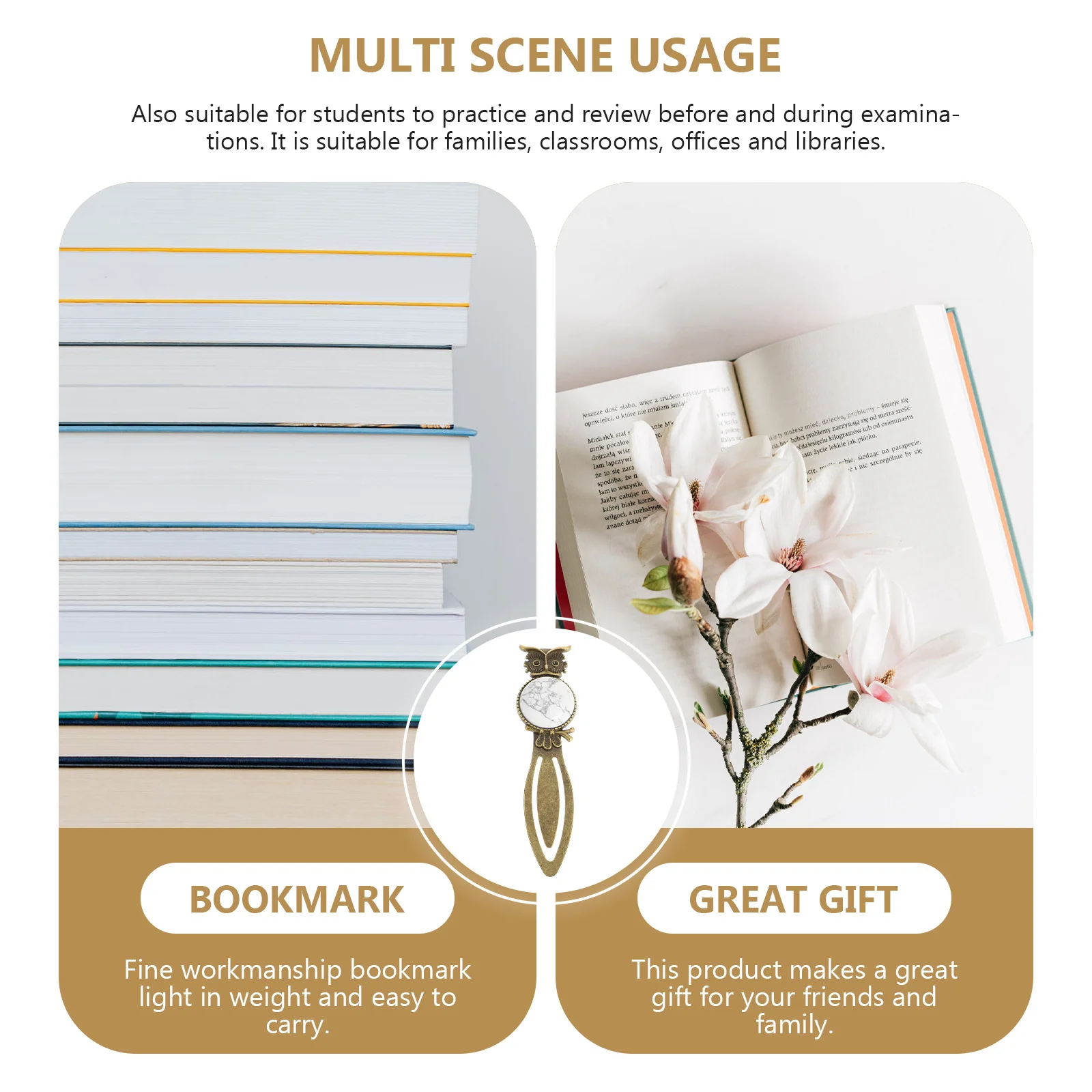 

Owl Bookmark Zinc Alloy Stone Decor Retro Page Marker For Students Teachers Office Library Natural Craft Metal Bookmarks