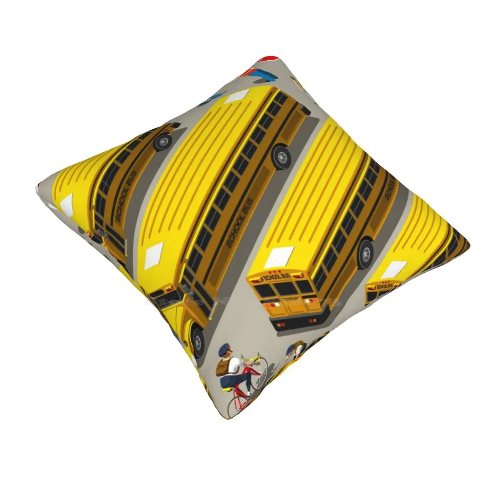 School Bus Vehicle Soft Comfortable Pillowcase School Bus Vehicle Isometric People Set Flat 3D Web Cyclist Template Yellow