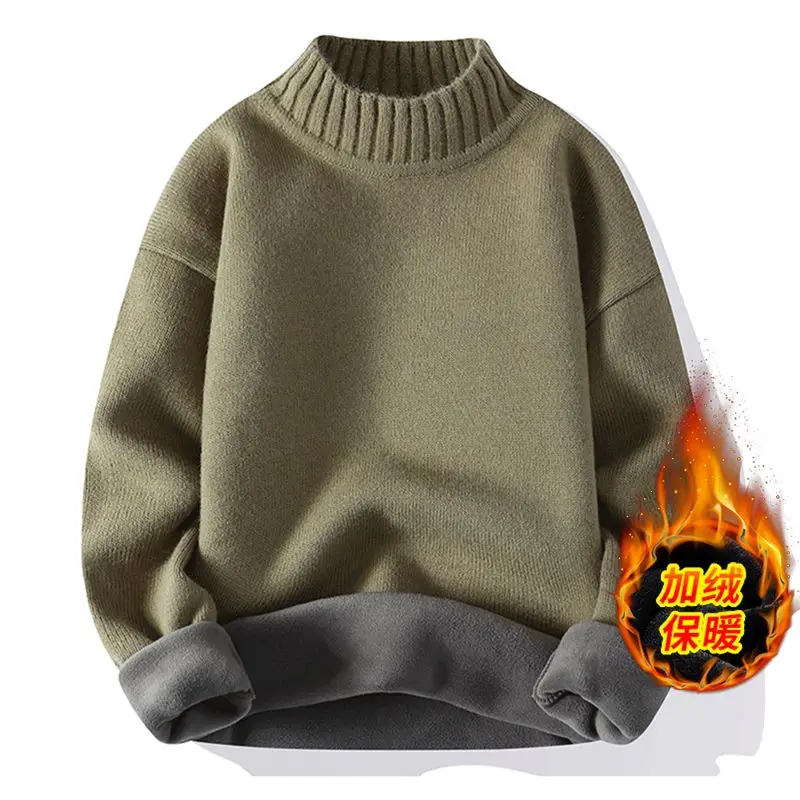

Autumn Winter Fashion Long Sleeve Half High Collar Solid Pullovers Men's Clothing Casual All-match Warm Simplicity Knitting Tops