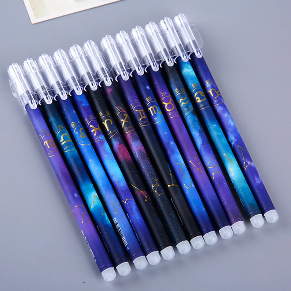 24pcs Neutral Student Gel Pen Heat Erasable Writing Pen Cartoon Constellation Design Durable Ink Pens For School Office
