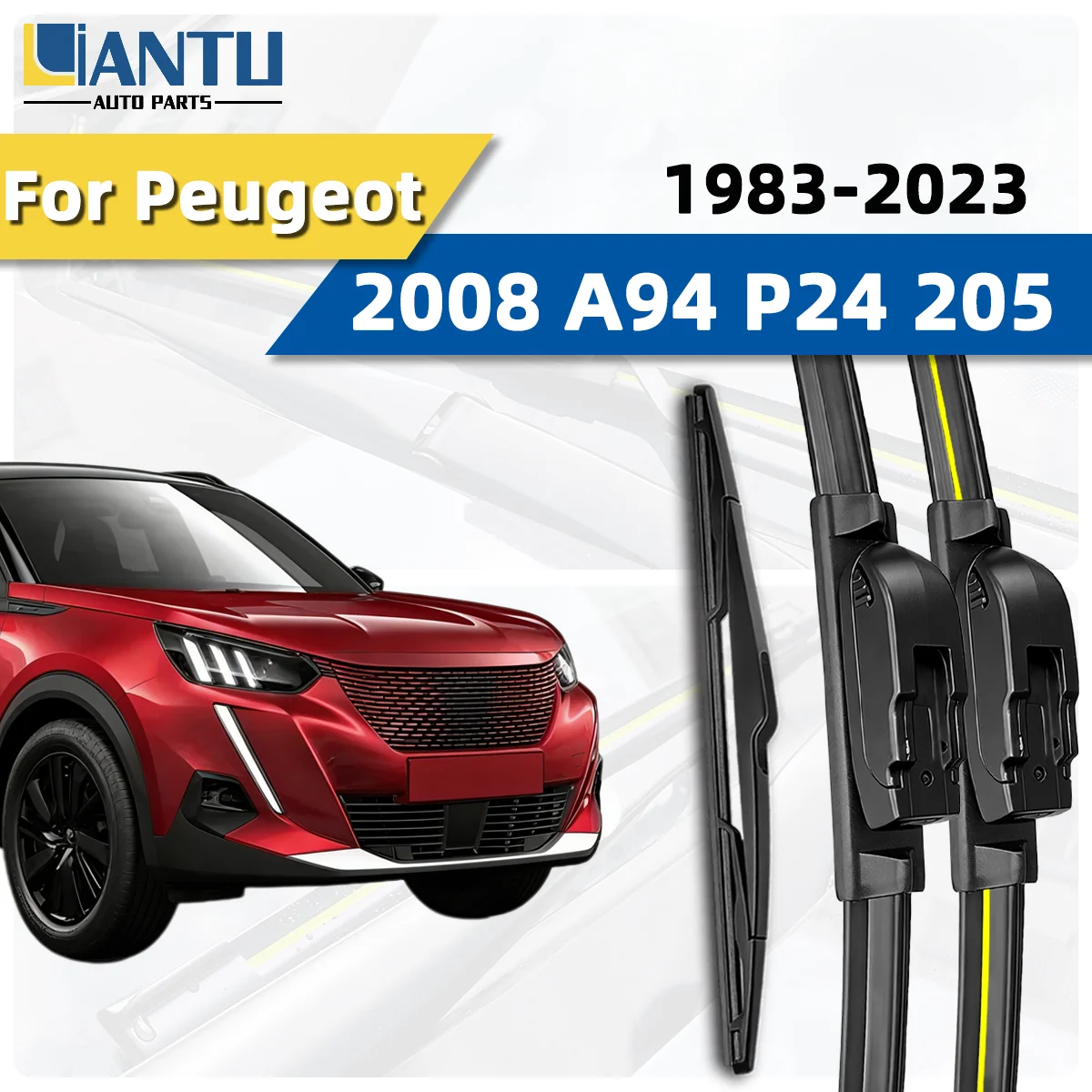 

3PCS Front Rear Wiper Blades Fit For Peugeot 2008 A94 P24 205 1983-2023 Car Premium Quiet Streak-Free Long Lasting Accessories
