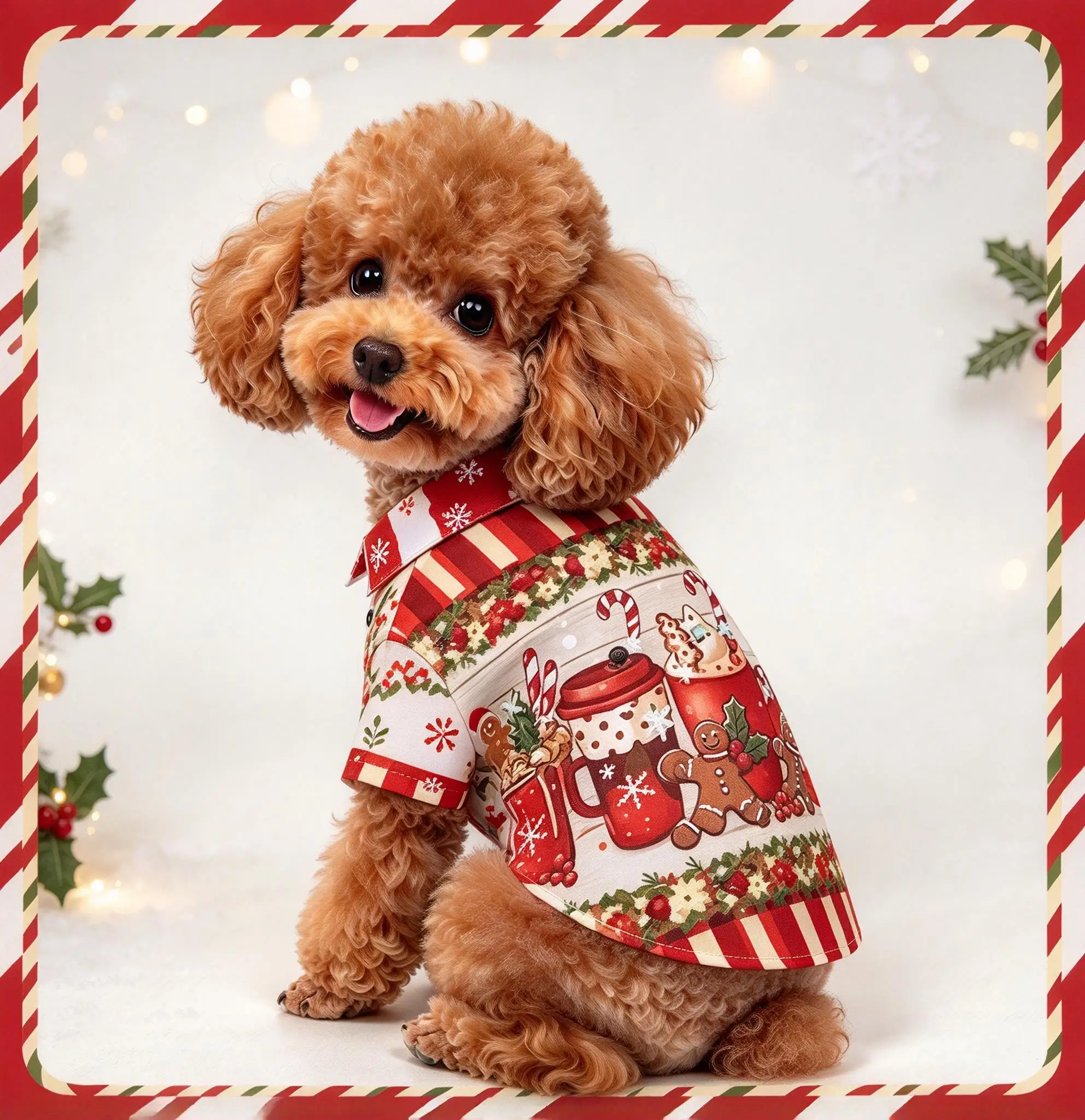 Cat Dog Christmas Shirt, Vintage Patchwork Xmas Elements Pattern Short Sleeve Pet Clothes