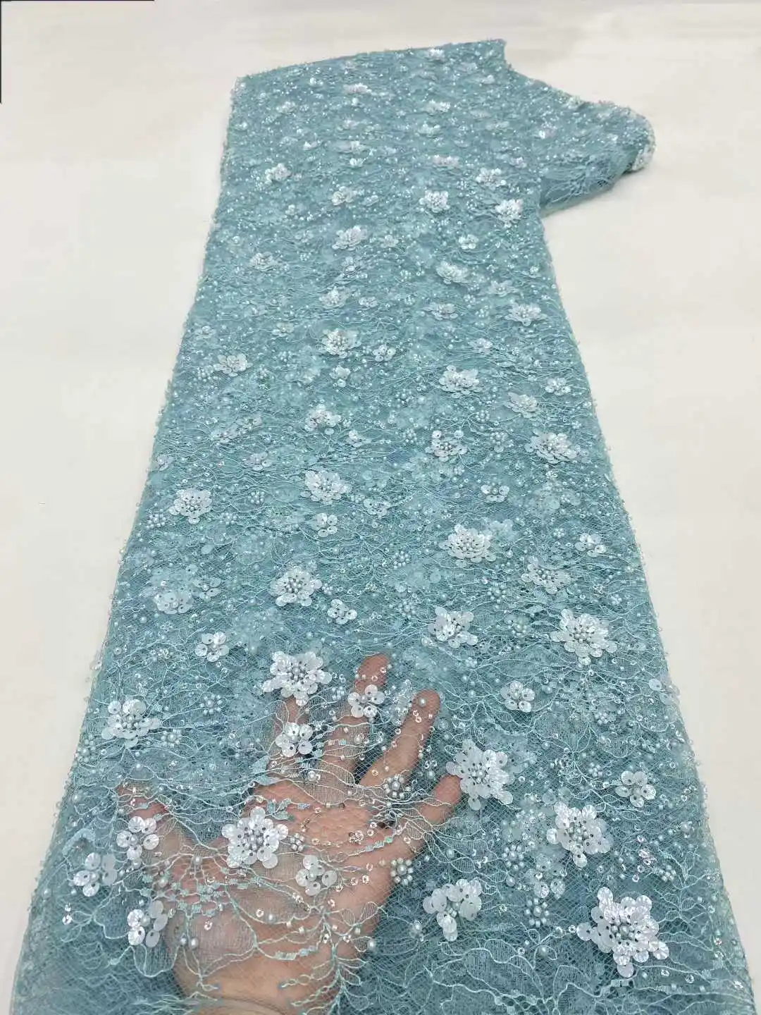 

2026 High Quality New Handmade Beads Sequins African Lace Fabric Beaded French Nigerian Lace Fabric For Dress Sewing