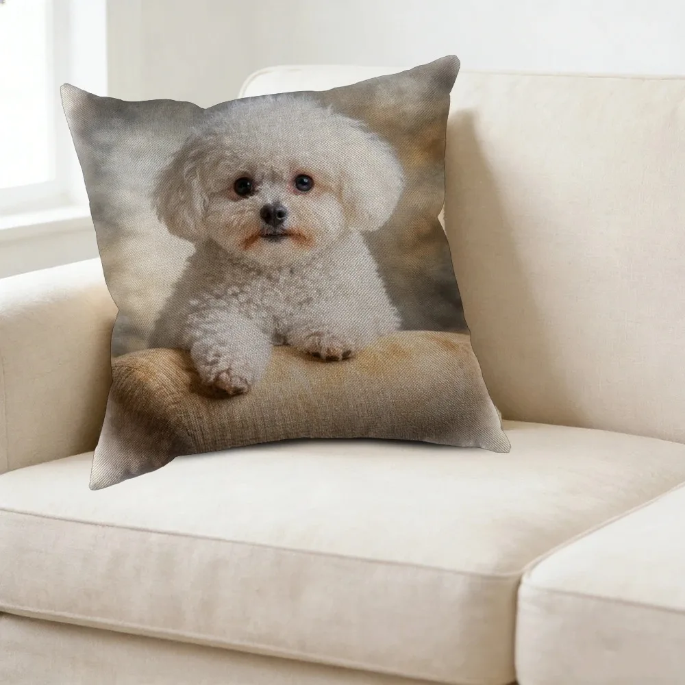 Cute Bichon Frise Peach Skin Pillowcase 2D Flat Printed Dog Throw Cushion Cover Soft Sofa Living Room Decorative Gift
