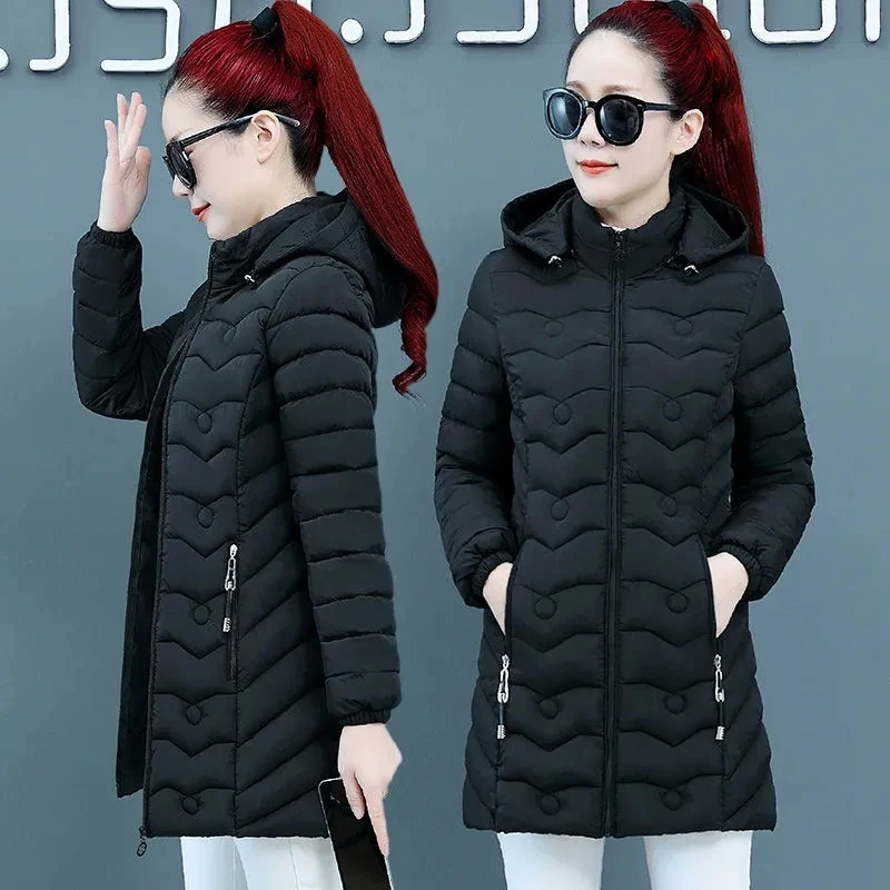 

Cold-Proof Down Cotton-Padded Jacket Women Overcoat Korean Loose Length Warm Hooded Jackets Autumn New Lightweight Cotton Coat