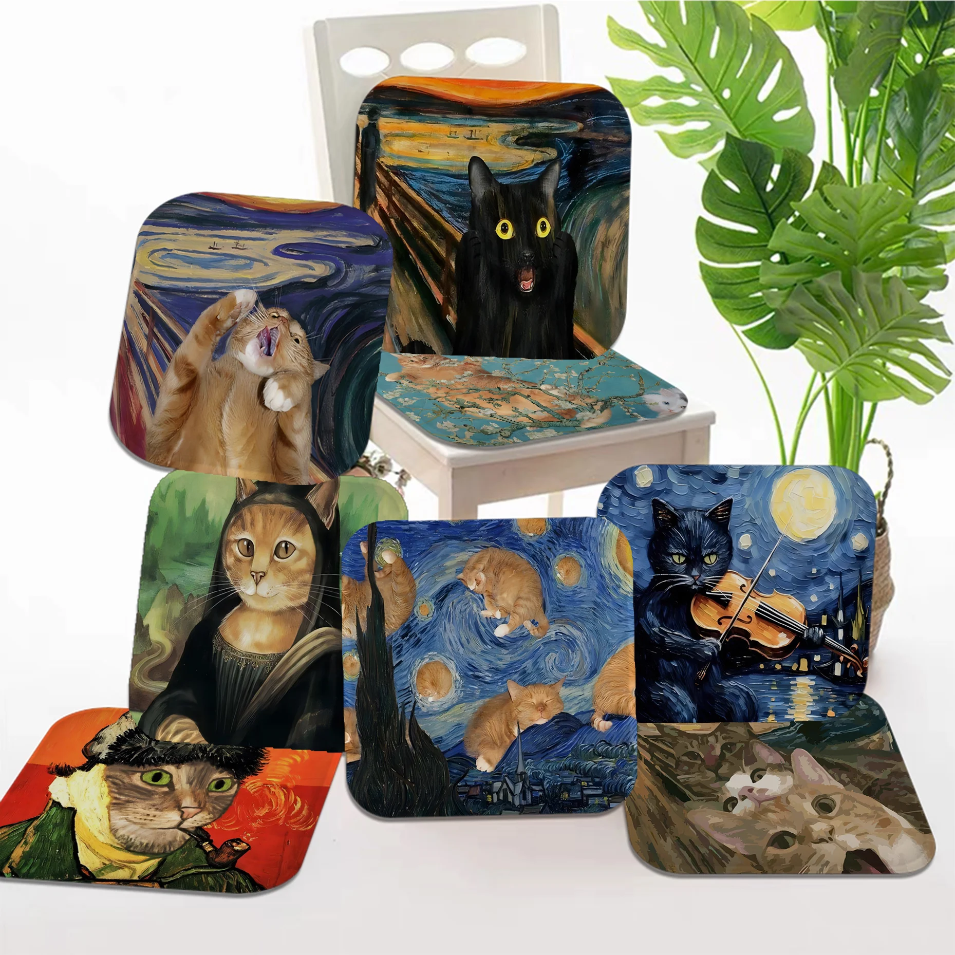 Claude monet van gogh lustige Katze Kunst modernen minimalist ischen Stil Sitzkissen Büro Esszimmer Hocker Pad Schwamm Sofa Matte rutsch festen Stuhl