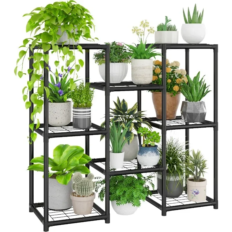 Indoor Outdoor Plant Stand Metal Waterproof Black 3-layer Multi-plant Stand Patio Balcony Garden Stand