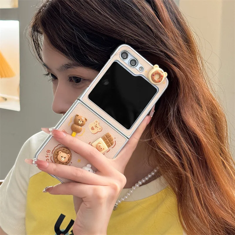 Funda de cuero con dibujos animados en 3D para Samsung Galaxy Z Flip 6 5 4 3, funda trasera protectora para ZFlip4 ZFlip5 ZFlip6