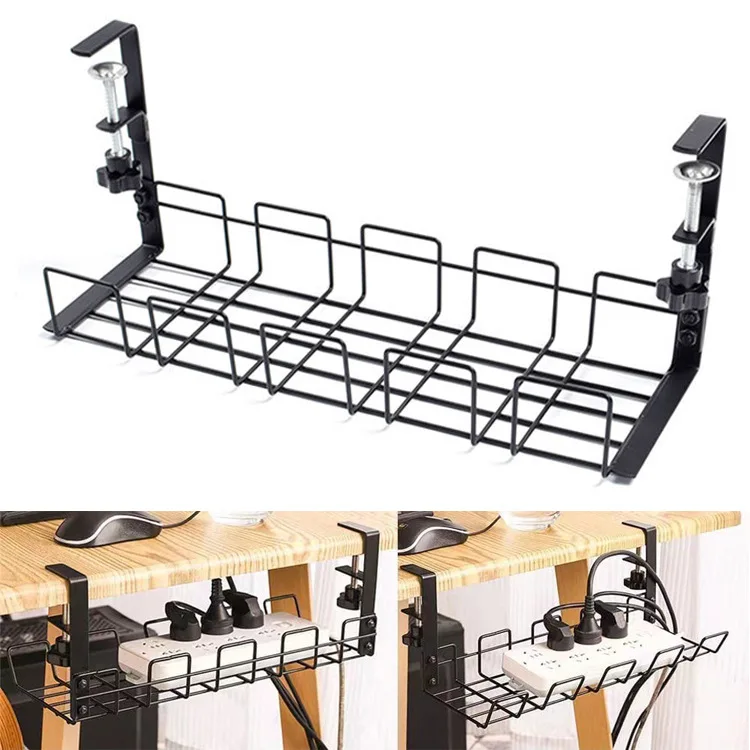 No-Drill Under Desk Cable Management Tray Iron Power Strip Organizer X Cm Fits Desktops