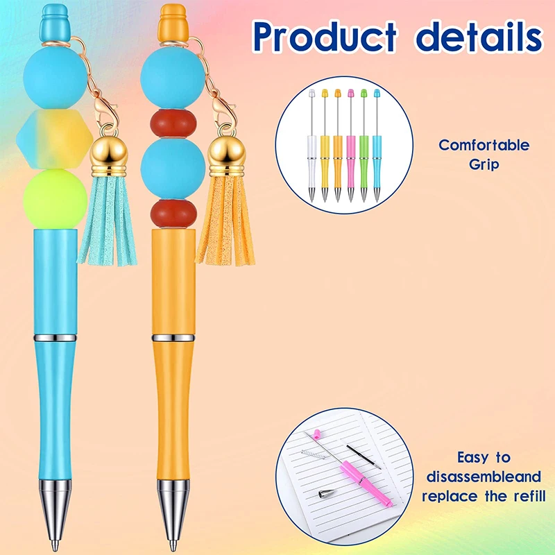 150Pcs Beadable Pens Plastic Bead Pen DIY Pens Black Ink Ballpoint Pens Students Teacher Gift Office School Supplies