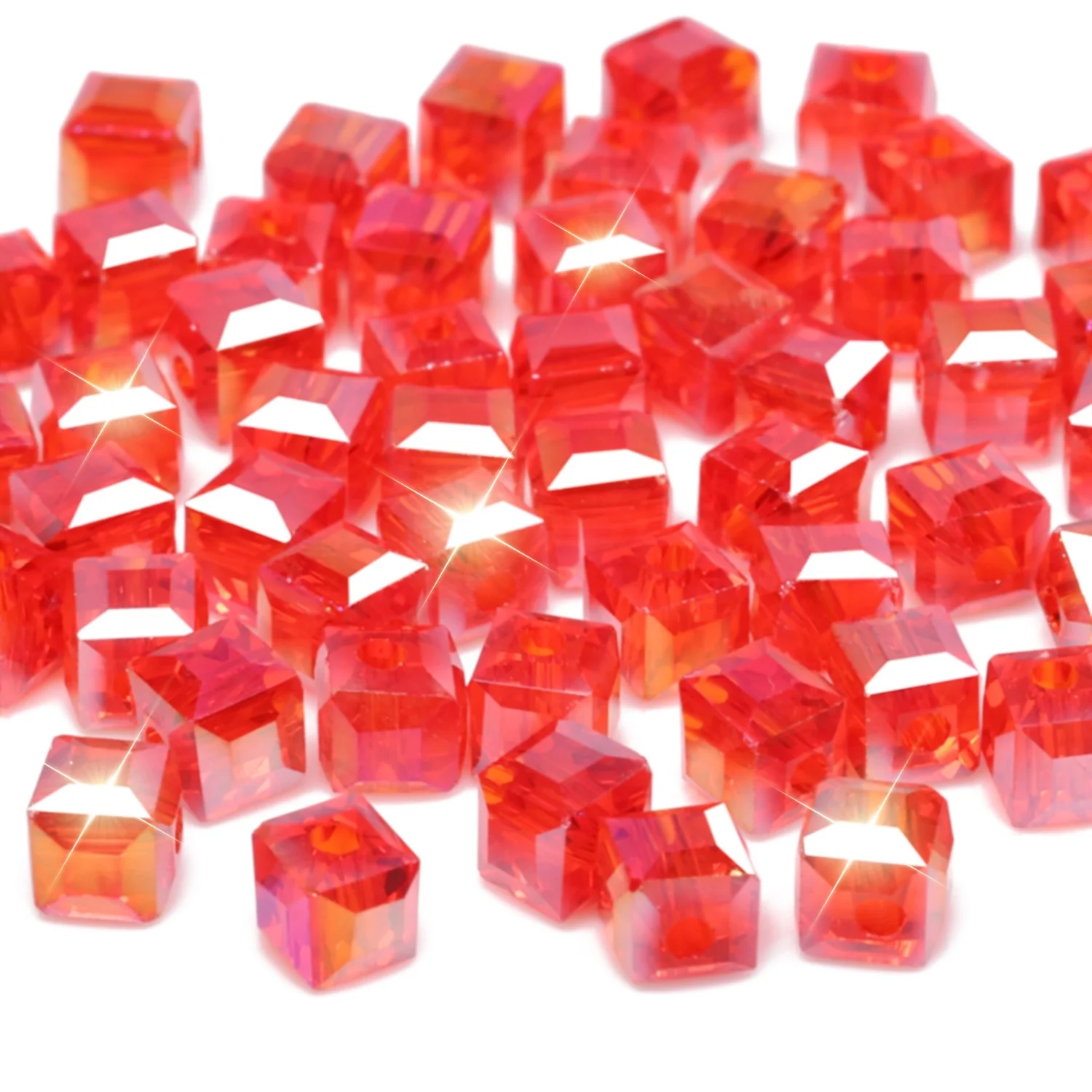 50/90pcs 4mm Cube Solid Red Color Square Austria Crystal Glass Beads Loose Spacer Bead for DIY Jewelry Making Valentine's Day