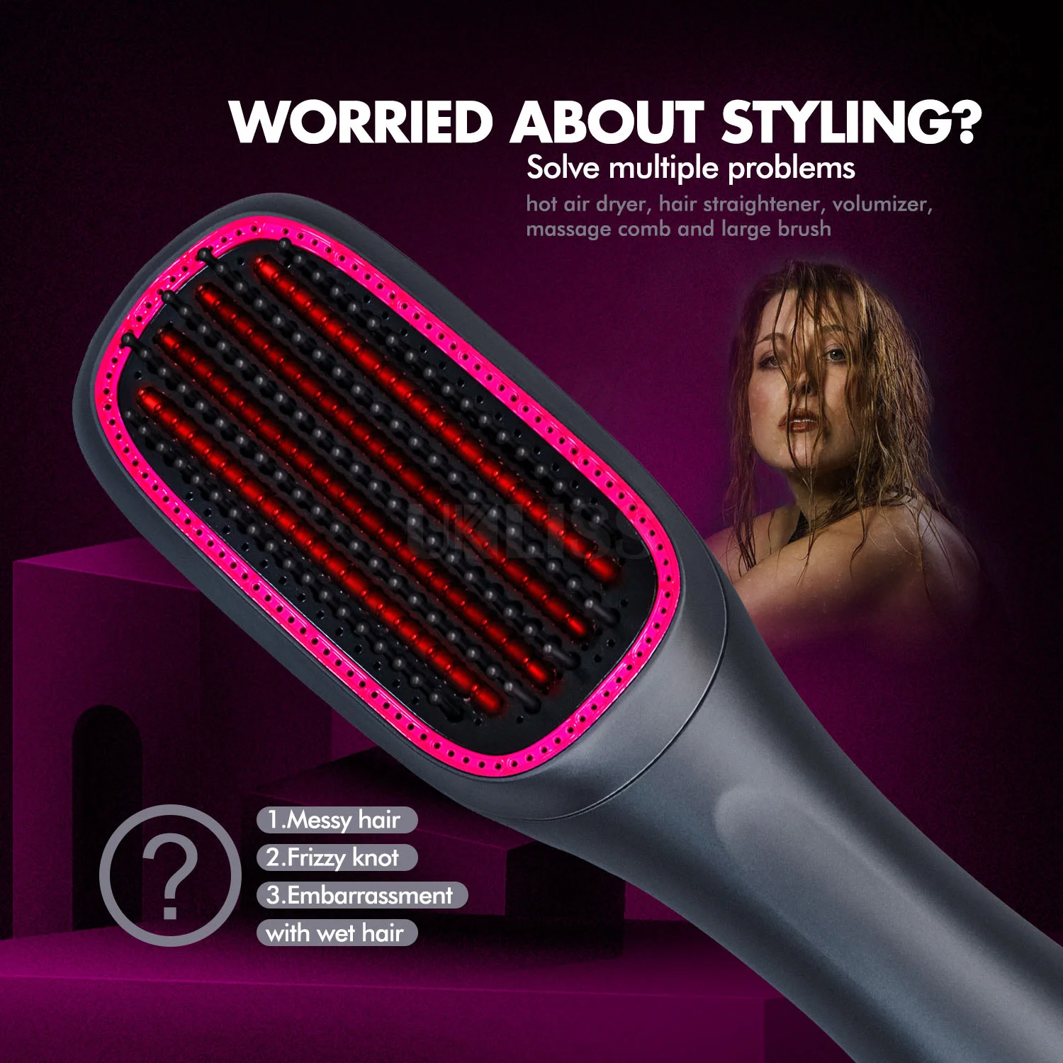 Straightener Hair Comb Heating Comb Hair Straightener Dryer and Straightening Brush Electric Comb Brush One Step Salon Hair