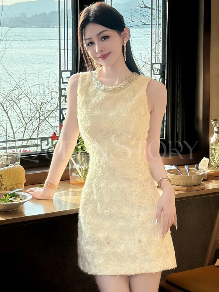 

High Quality Luxury Beading Small Fragrant Summer Dress Woman 2025 Fashion Sweet Short Dress Party Vestidos Robe Roupas Feminina