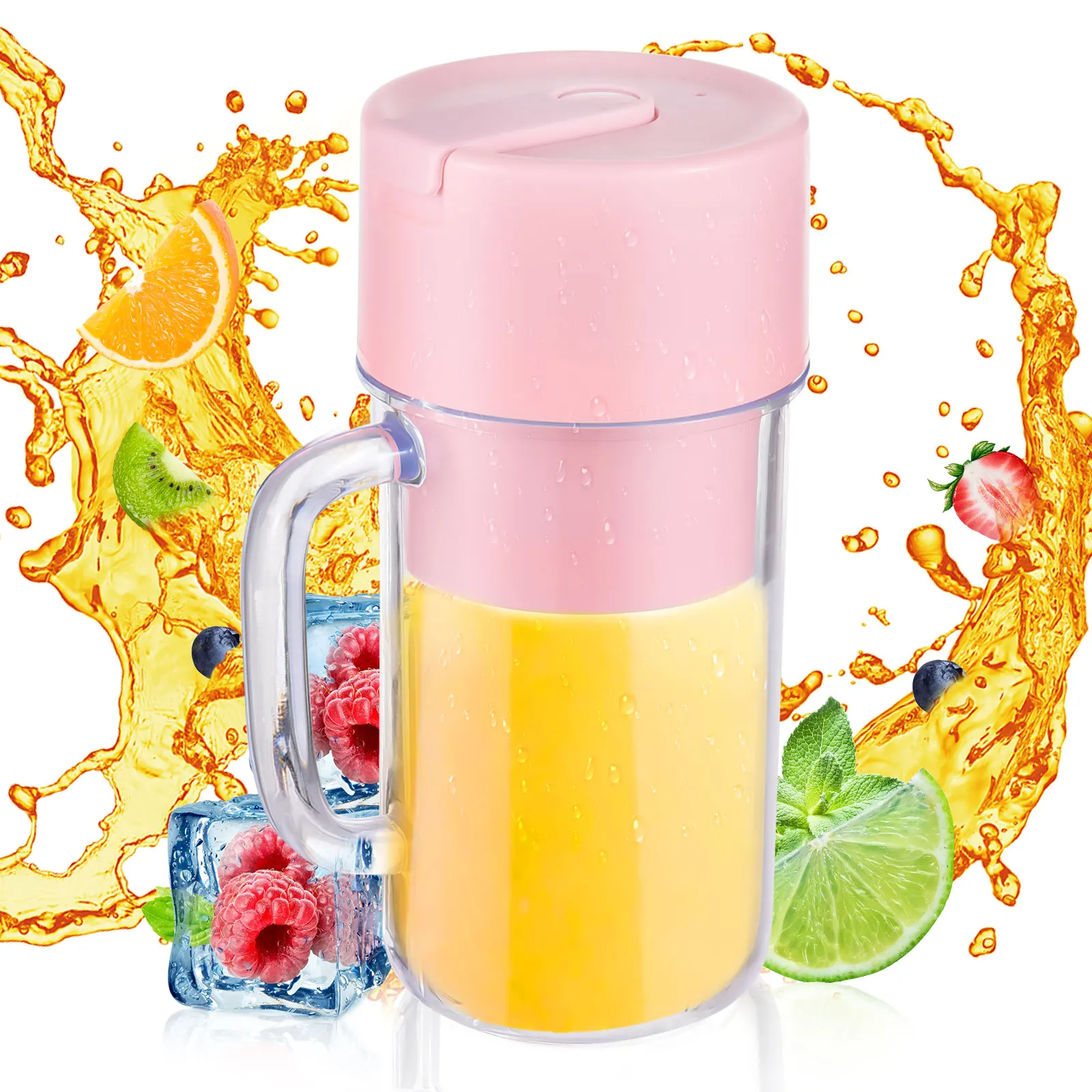 340ml Mini Blender with Handle 6 Blades Waterproof USB Type-C Rechargeable for Shakes and Smoothies for Home Kitchen Office