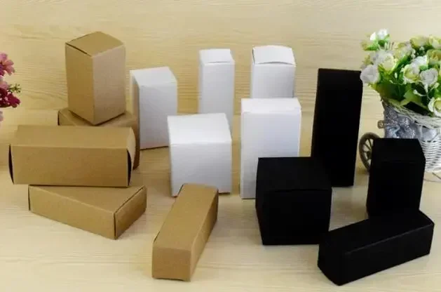 50pcs - 20 Sizes Available Brown/White/Black Blank Kraft Paper Box for Cosmetic Tubes Valves Craft Candle Gift Packing Boxes