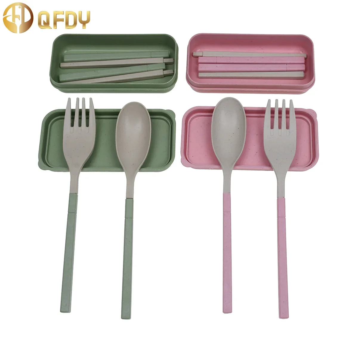 Portable cutlery Three-piece wheatgrass cutlery box Outdoor folding cutlery Chopsticks fork spoon Kitchen food tools