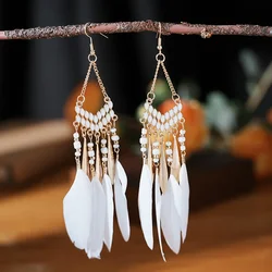 New Ethnic Feather Dangle Earrings For Women Bohemian Long Tassel Beads Drop Earring Girl Fashion Party Jewelry Accessories