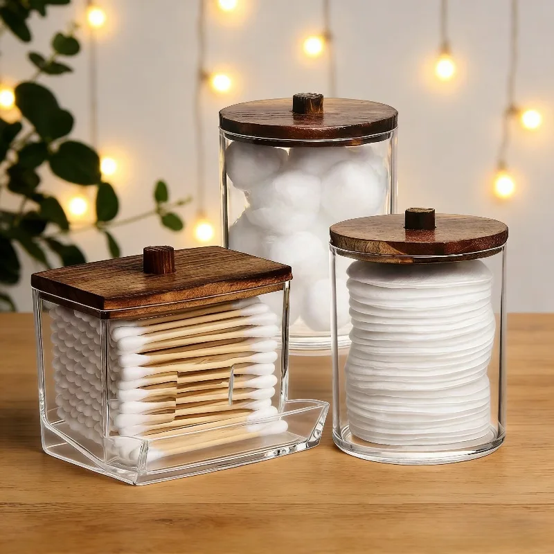 Transparent Plastic Storage Jar with Lid—Perfect for storing cotton swabs, makeup pads, dental floss, and jewelry | Compact bath