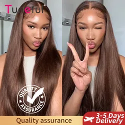 Premium Chocolate Brown Colored 13x4 HD Lace Front Human Hair Wigs Raw Indian Straight Human Hair Wigs HD Lace Frontal Wigs