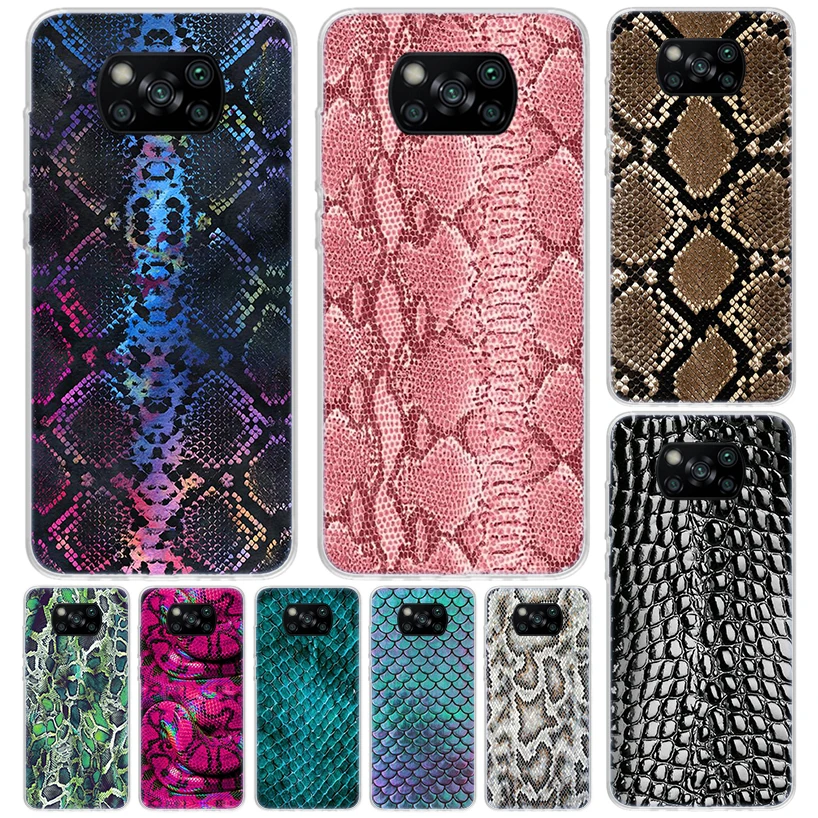 Pink Snake Skin Printing Drawing Cover For Xiaomi Poco X6 X5 Pro X4 Gt X3 Nfc F6 Phone Case F5 F4 F3 F2 F1 M5S M4 M3 Print Shell