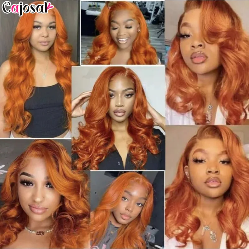 Perucas de renda frontal brasileira para mulheres, onda corporal, sem cola, gengibre laranja, remy, cabelo humano, pré-arrancado, 13x6, 4x4 HD