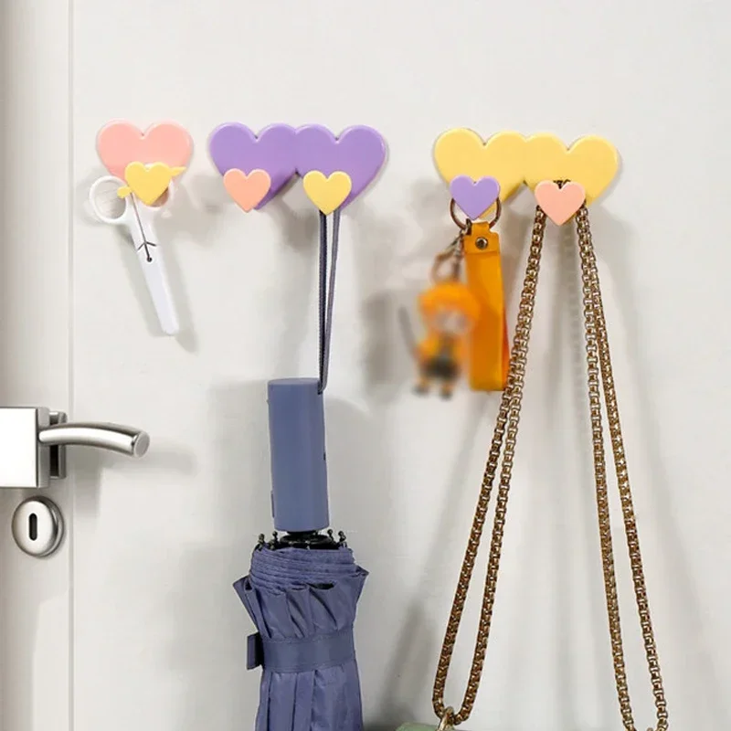 Heart-shaped Self Adhesive Wall Hook Without Drilling Coat Bag Bathroom Door Kitchen Towel Hanger Hooks Home Storage Accessories