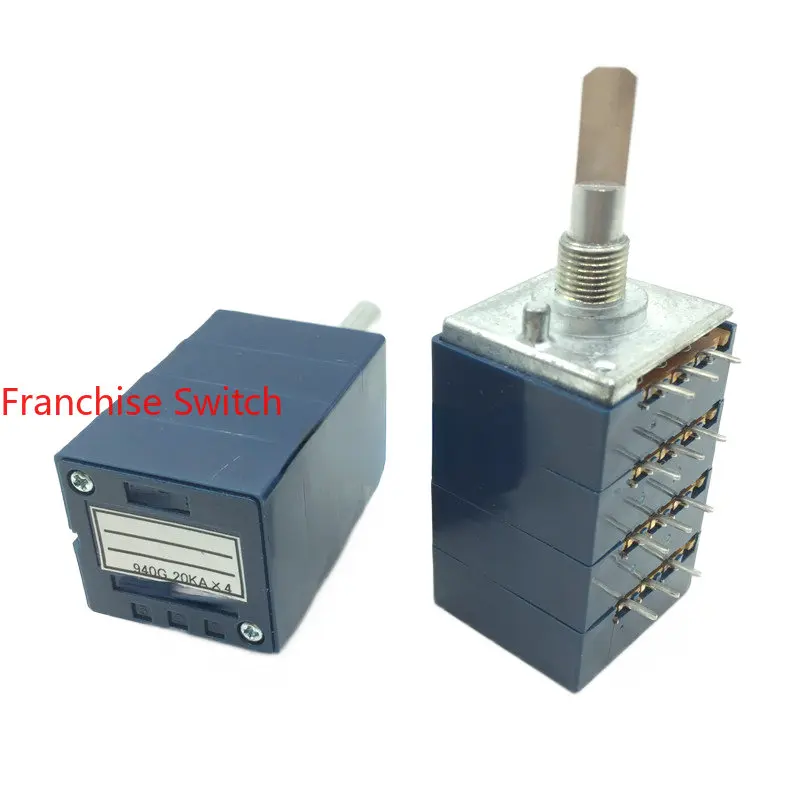 Blue Case Quadruple Volume Potentiometer RK27 10KA 20KA 50KA 100KA Half Shaft 12 Pin