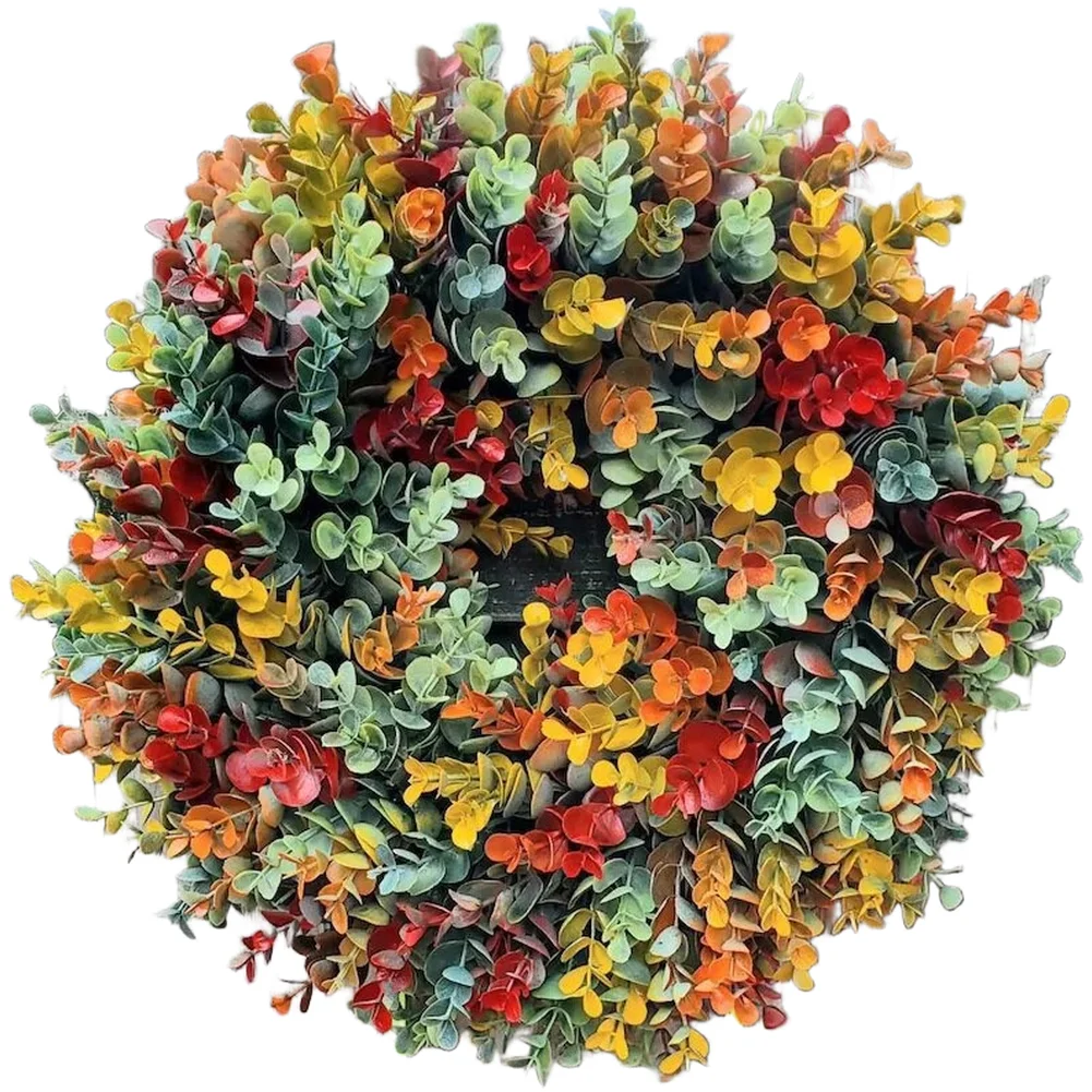 Autumn Harvest Wreath with Simulated Flowers for Door Hanging Cloth Material 30x30CM 0.42kg Festive Seasonal Decoration