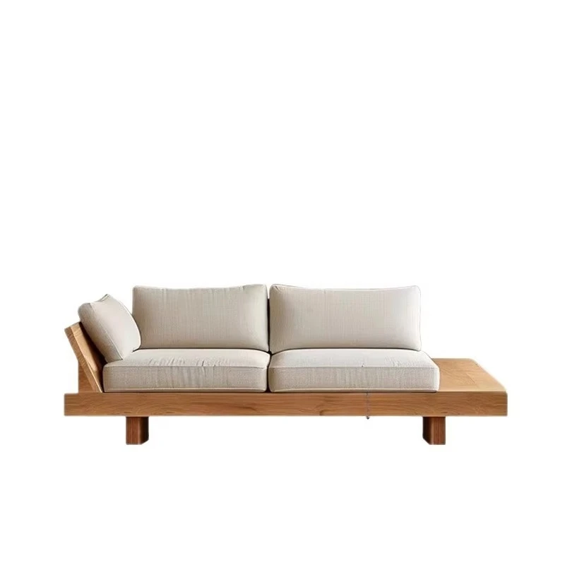 #   Japanisches Sofa im Naturholz-Stil mit Stoffbezug, Massivholz Mehrsitzer-Sofa für Kleine Wohnungen, Modernes Wohnzimmer-Möbelstück