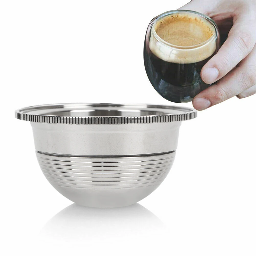 230ml Coffee Capsule Filter With Brush Spoon Set Stainless Steel For Nespresso Vertuo Stainless Steel Reusable